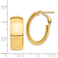 14k High Polished 10mm Omega Back Oval Hoop Earrings-PRE972