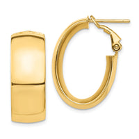 14k High Polished 10mm Omega Back Oval Hoop Earrings-PRE972