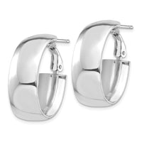 14k White Gold High Polished 10mm Omega Back Oval Hoop Earrings-PRE972W