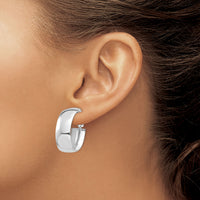 14k White Gold High Polished 10mm Omega Back Oval Hoop Earrings-PRE972W