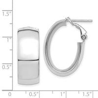 14k White Gold High Polished 10mm Omega Back Oval Hoop Earrings-PRE972W