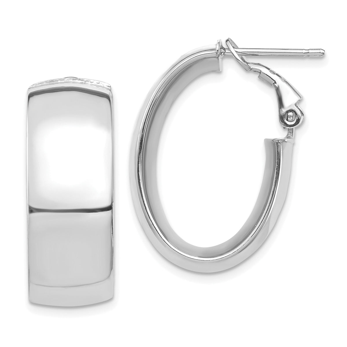 14k White Gold High Polished 10mm Omega Back Oval Hoop Earrings-PRE972W