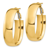 14k High Polished 10mm Omega Back Oval Hoop Earrings-PRE973
