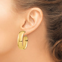 14k High Polished 10mm Omega Back Oval Hoop Earrings-PRE973