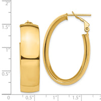 14k High Polished 10mm Omega Back Oval Hoop Earrings-PRE973