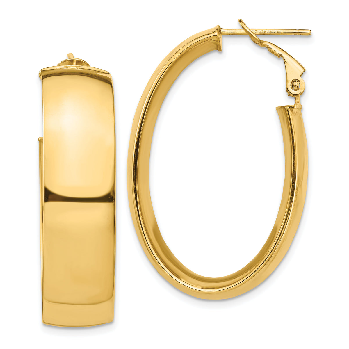 14k High Polished 10mm Omega Back Oval Hoop Earrings-PRE973