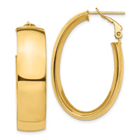 14k High Polished 10mm Omega Back Oval Hoop Earrings-PRE973