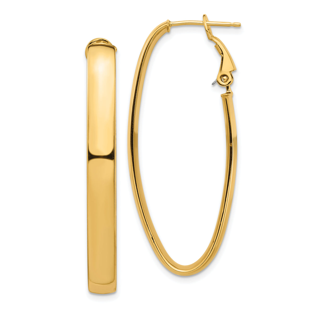 14k High Polished 5mm Omega Back Oval Hoop Earrings-PRE975