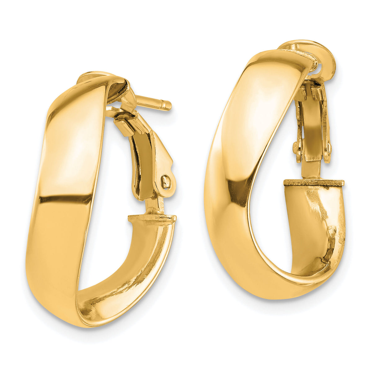 14k High Polished 5mm Wavy Omega Back Hoop Earrings-PRE982