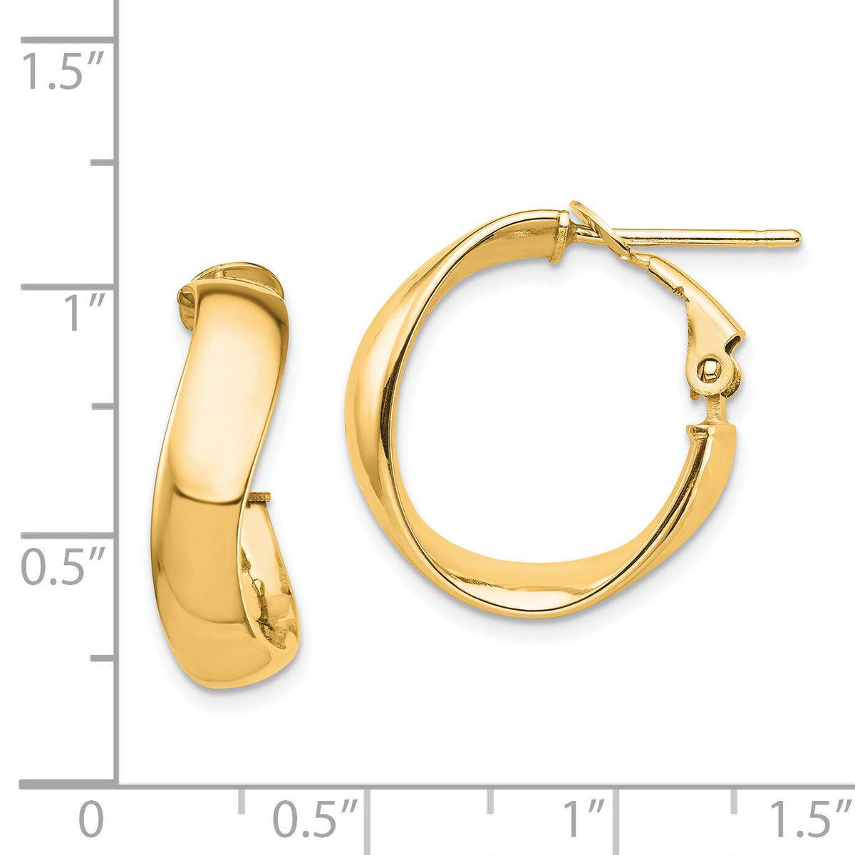 14k High Polished 5mm Wavy Omega Back Hoop Earrings-PRE982