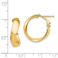 14k High Polished 5mm Wavy Omega Back Hoop Earrings-PRE982