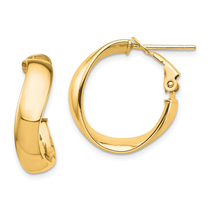 14k High Polished 5mm Wavy Omega Back Hoop Earrings-PRE982