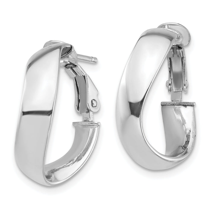 14k White Gold High Polished 5mm Wavy Omega Back Hoop Earrings-PRE982W