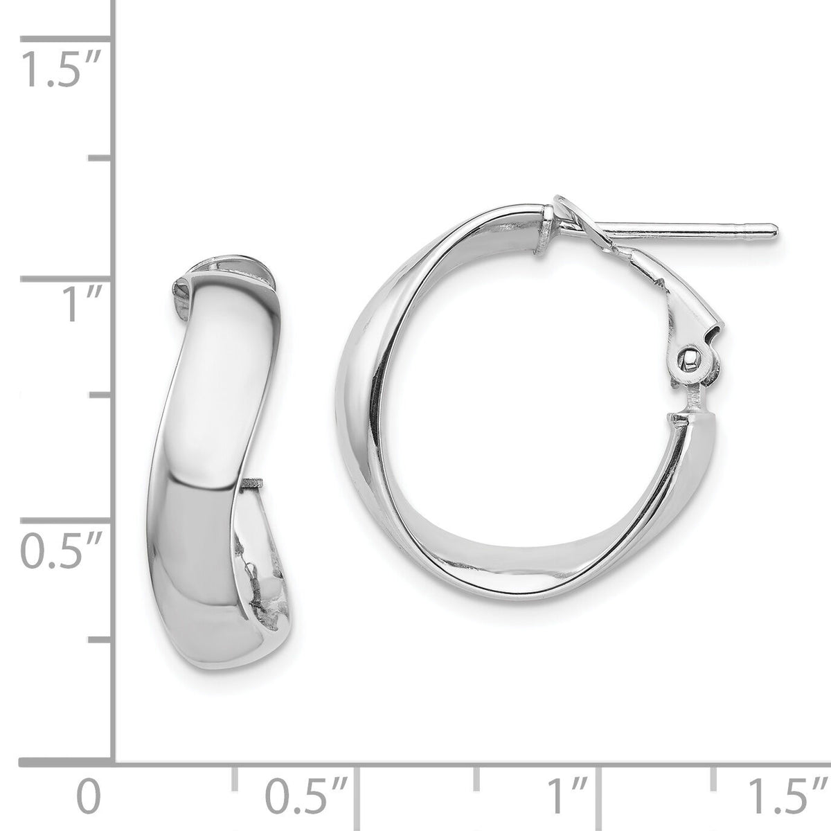 14k White Gold High Polished 5mm Wavy Omega Back Hoop Earrings-PRE982W