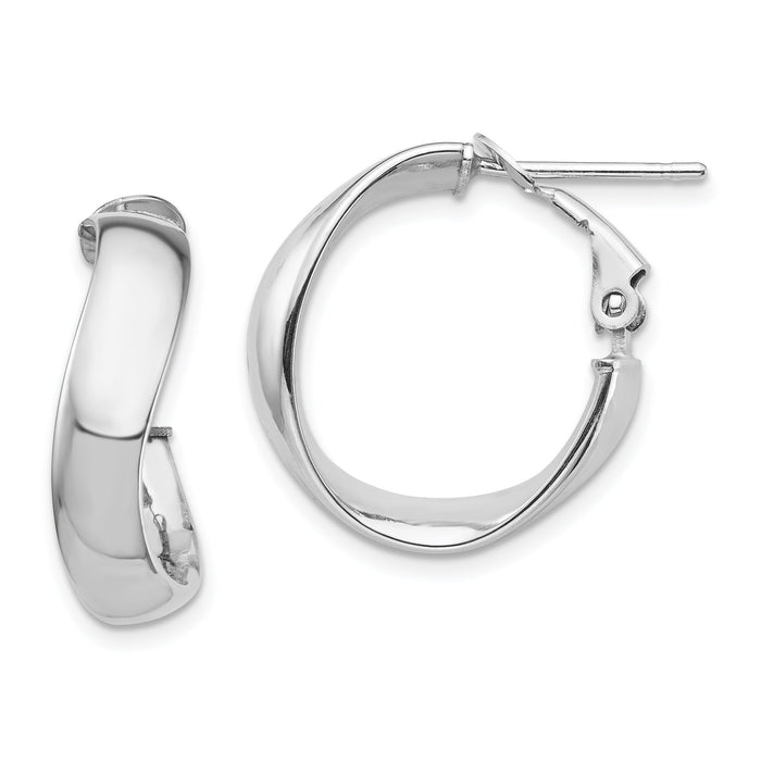 14k White Gold High Polished 5mm Wavy Omega Back Hoop Earrings-PRE982W
