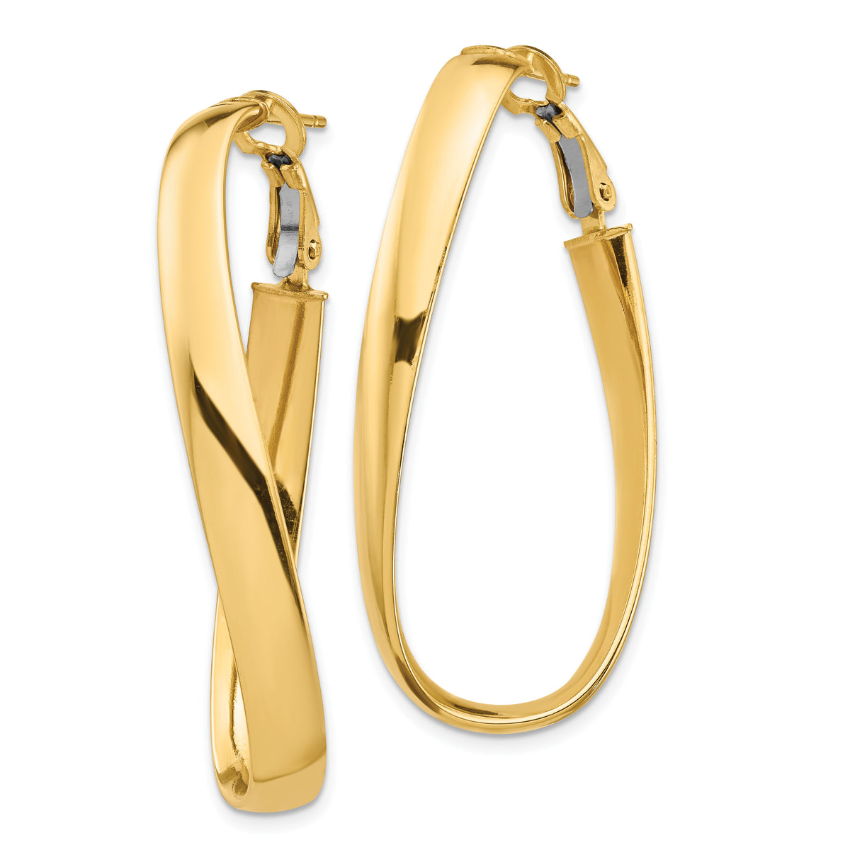 14k High Polished 5mm Twisted Oval Omega Back Hoop Earrings-PRE987
