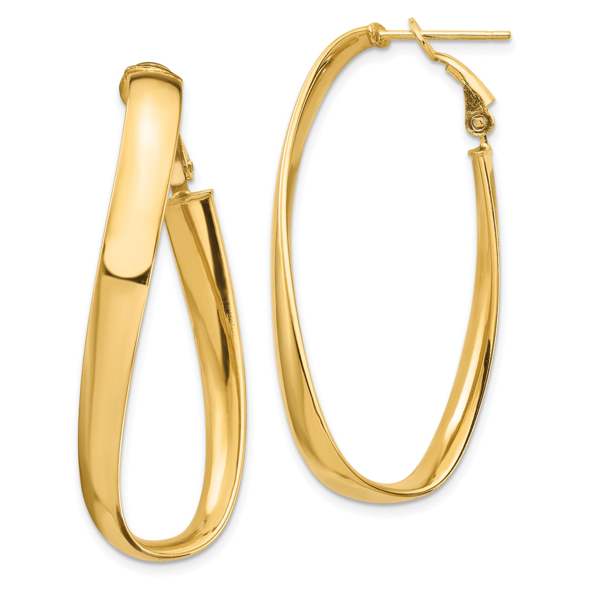 14k High Polished 5mm Twisted Oval Omega Back Hoop Earrings-PRE987