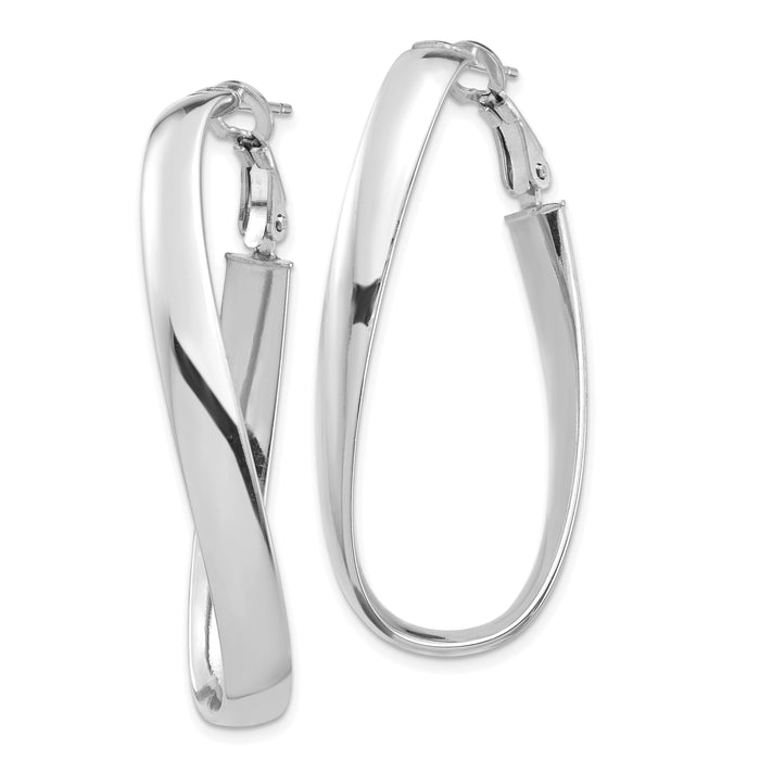 14k White Gold Polished 5mm Twisted Omega Back Oval Hoop Earrings-PRE987W