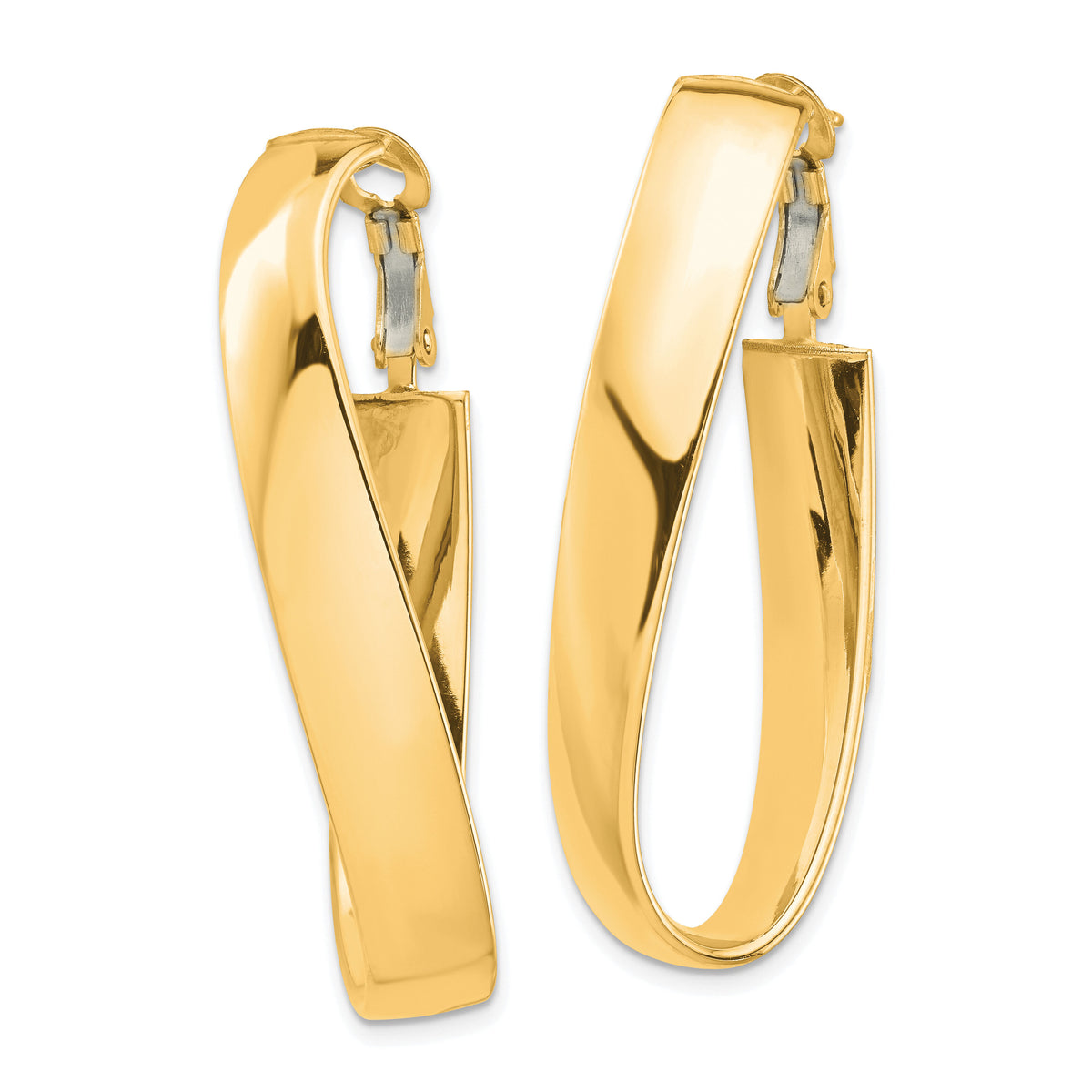 14k High Polished 7mm Twisted Omega Back Oval Hoop Earrings-PRE988