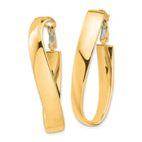 14k High Polished 7mm Twisted Omega Back Oval Hoop Earrings-PRE988
