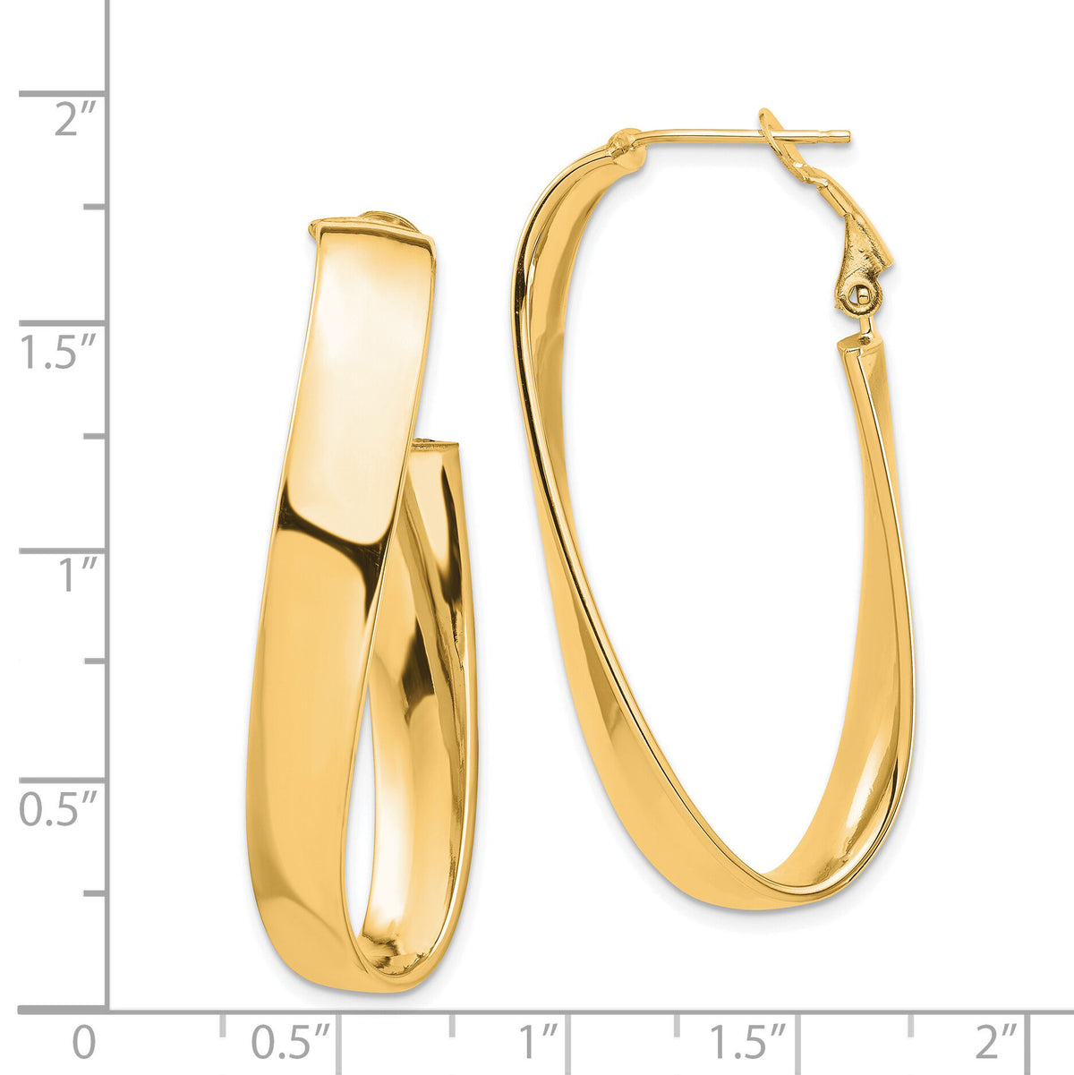 14k High Polished 7mm Twisted Omega Back Oval Hoop Earrings-PRE988