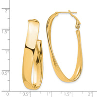 14k High Polished 7mm Twisted Omega Back Oval Hoop Earrings-PRE988