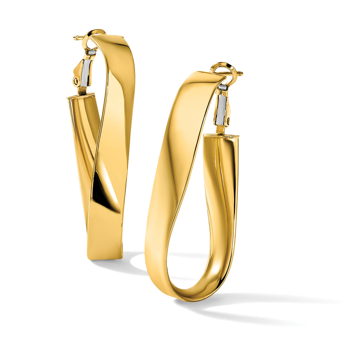 14k High Polished 7mm Twisted Omega Back Oval Hoop Earrings-PRE988
