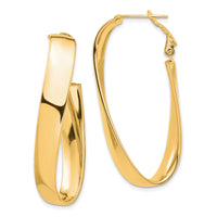 14k High Polished 7mm Twisted Omega Back Oval Hoop Earrings-PRE988