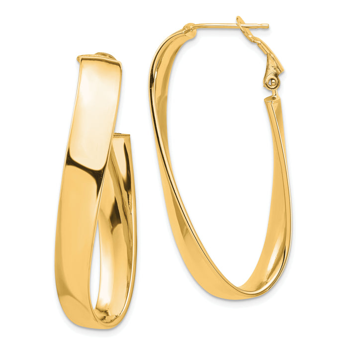14k High Polished 7mm Twisted Omega Back Oval Hoop Earrings-PRE988