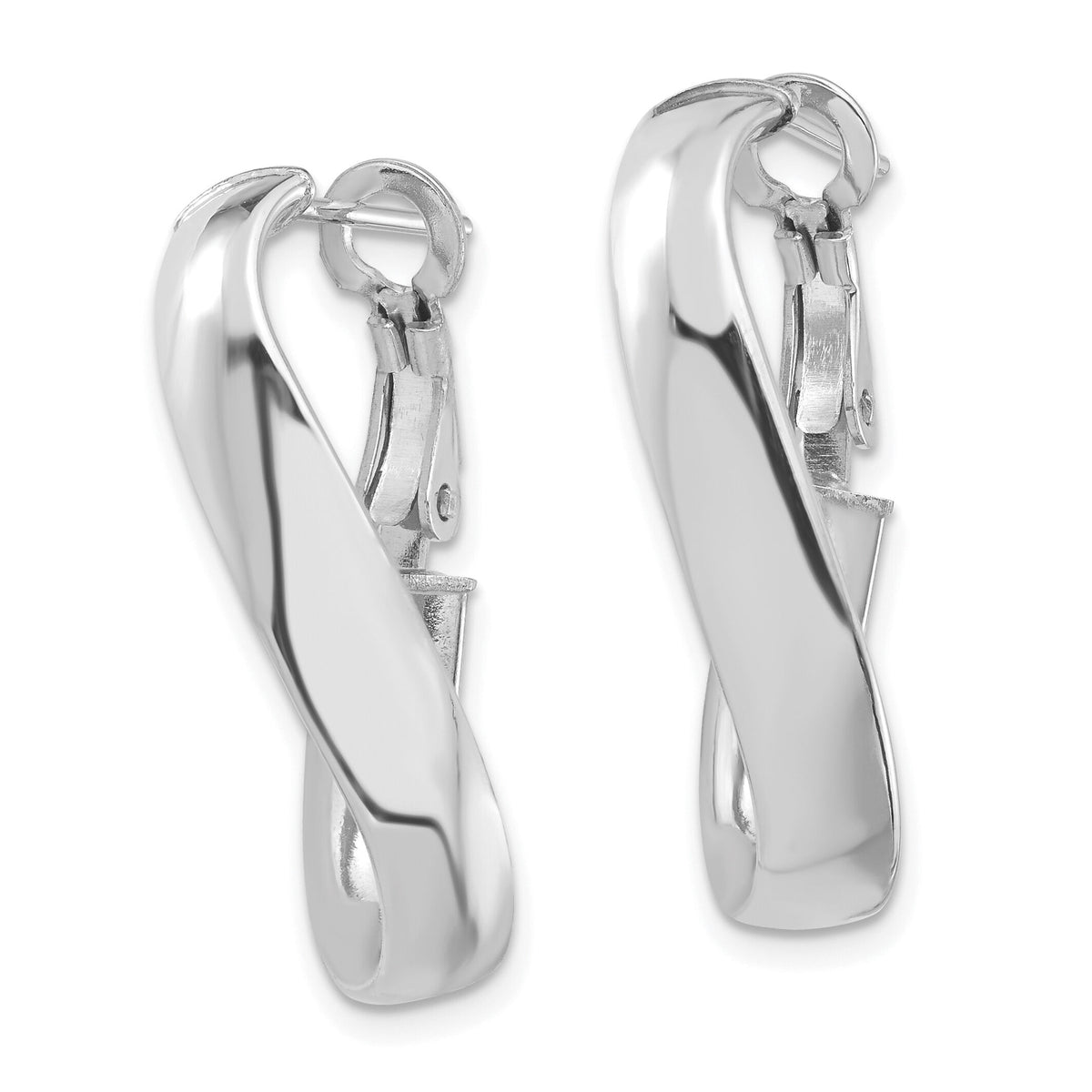 14k White Gold Polished 5mm Twisted Oval Omega Back Hoop Earrings-PRE989W