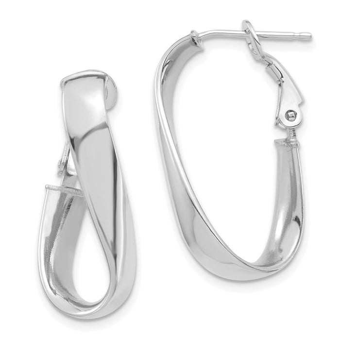14k White Gold Polished 5mm Twisted Oval Omega Back Hoop Earrings-PRE989W