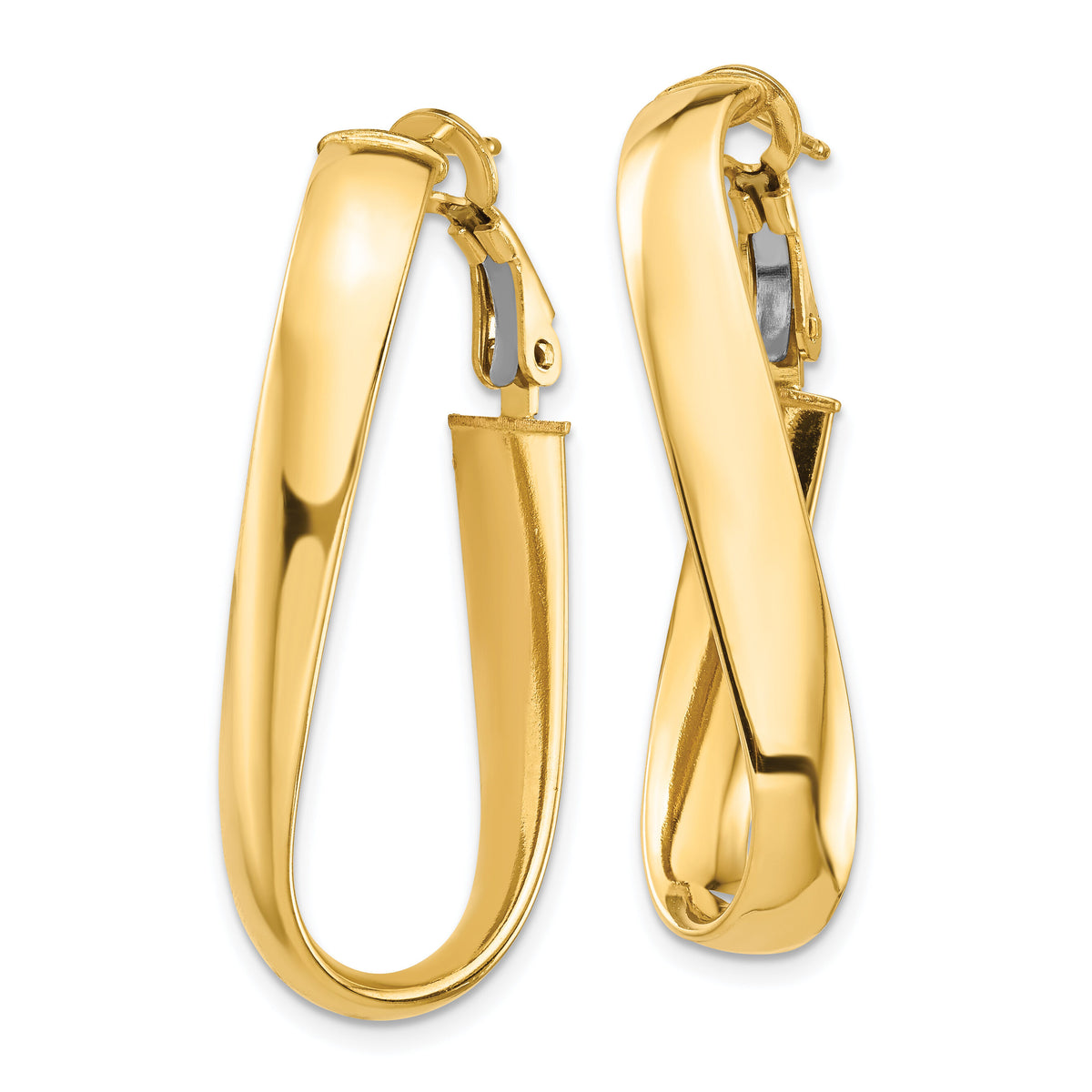 14k High Polished 5mm Twisted Oval Omega Back Hoop Earrings-PRE990