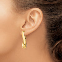 14k High Polished 5mm Twisted Oval Omega Back Hoop Earrings-PRE990