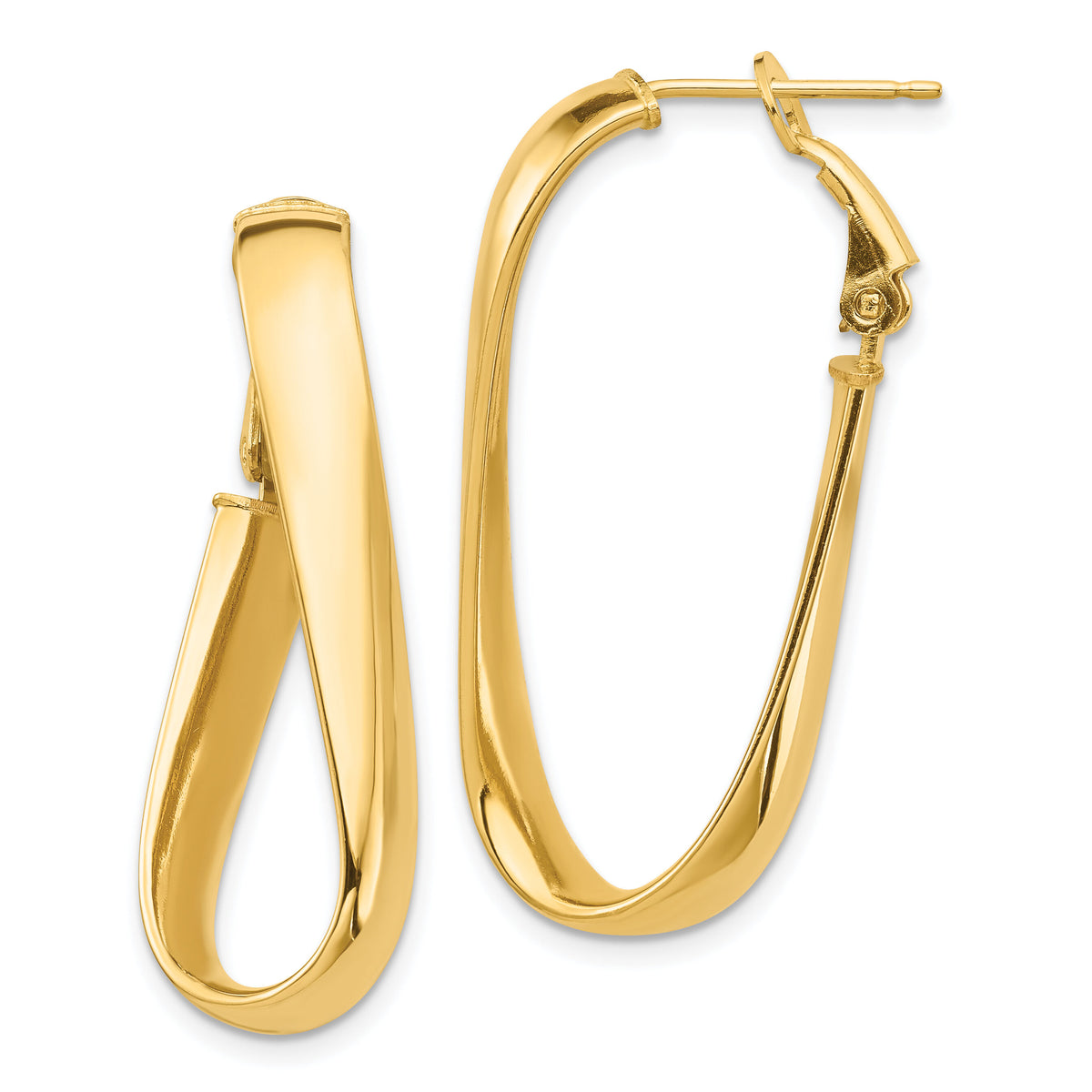 14k High Polished 5mm Twisted Oval Omega Back Hoop Earrings-PRE990