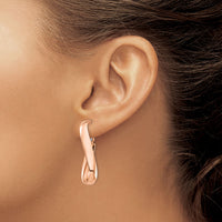 14k Rose Gold High Polished 5mm Wavy Oval Omega Back Hoop Earrings-PRE990R