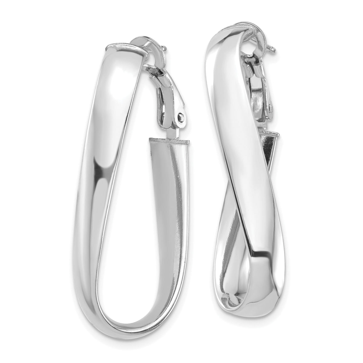 14k White Gold Polished 5mm Twisted Oval Omega Back Hoop Earrings-PRE990W