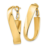 14k High Polished 7mm Wavy Oval Omega Back Hoop Earrings-PRE992
