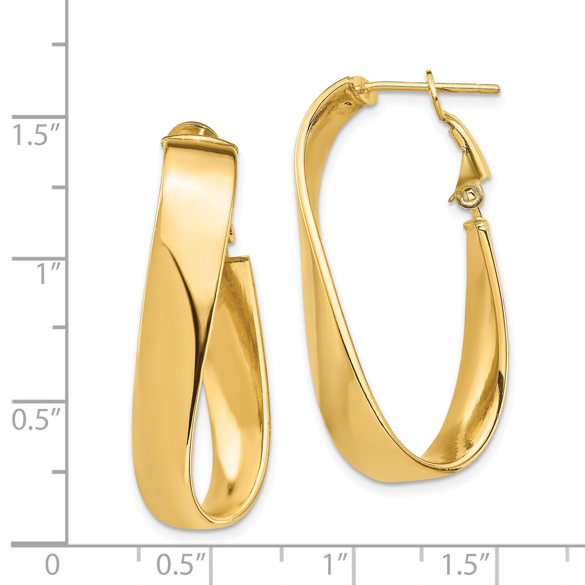 14k High Polished 7mm Wavy Oval Omega Back Hoop Earrings-PRE992