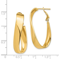 14k High Polished 7mm Wavy Oval Omega Back Hoop Earrings-PRE992