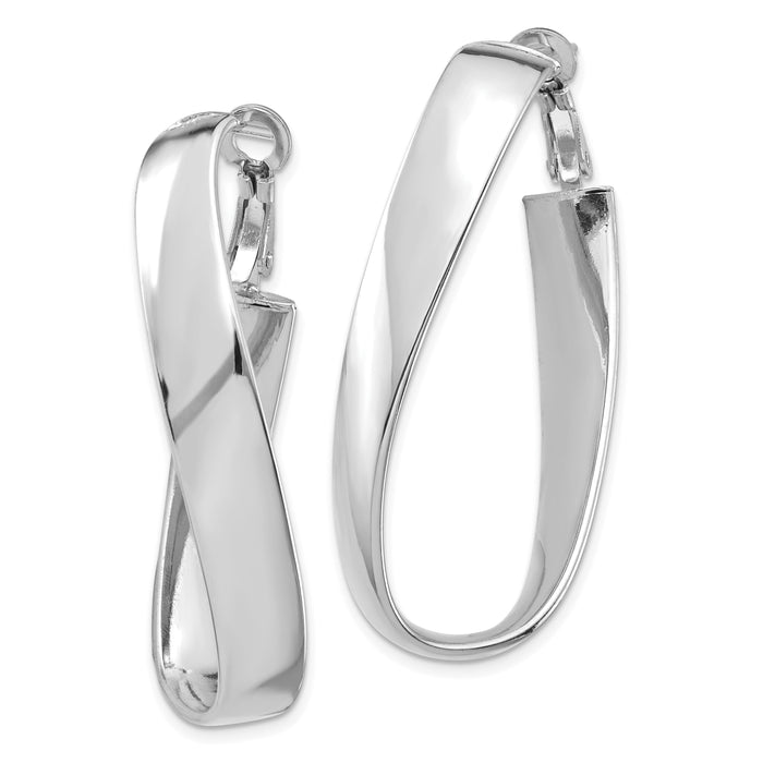 14k White Gold Polished 7mm Twisted Omega Back Oval Hoop Earrings-PRE993W