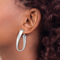 14k White Gold Polished 7mm Twisted Omega Back Oval Hoop Earrings-PRE993W