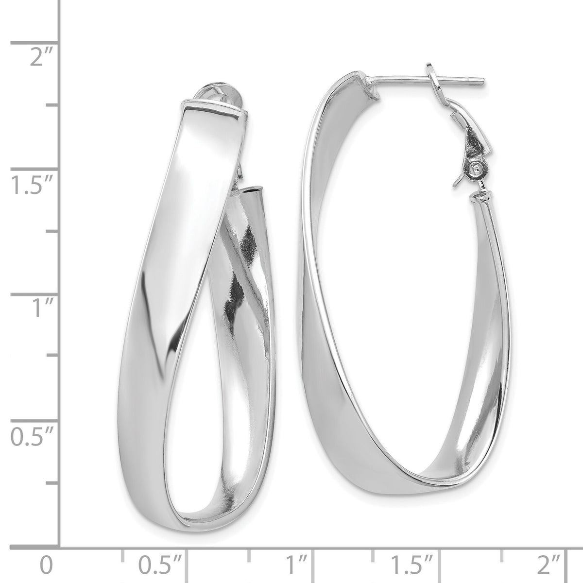 14k White Gold Polished 7mm Twisted Omega Back Oval Hoop Earrings-PRE993W