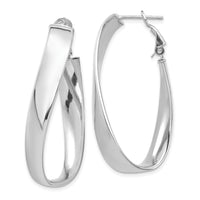 14k White Gold Polished 7mm Twisted Omega Back Oval Hoop Earrings-PRE993W
