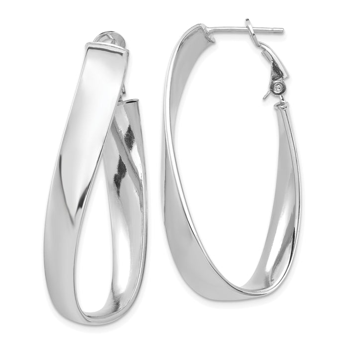 14k White Gold Polished 7mm Twisted Omega Back Oval Hoop Earrings-PRE993W