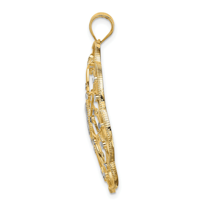 14k and Rhodium Diamond-cut Spiral Circle Pendant-PRF313