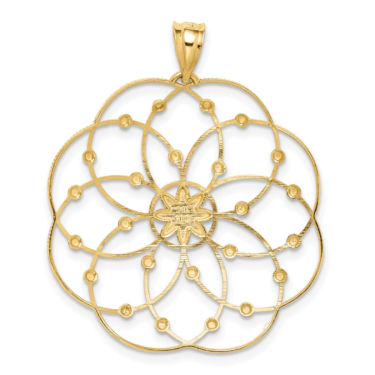 14k and Rhodium Diamond-cut Spiral Circle Pendant-PRF313