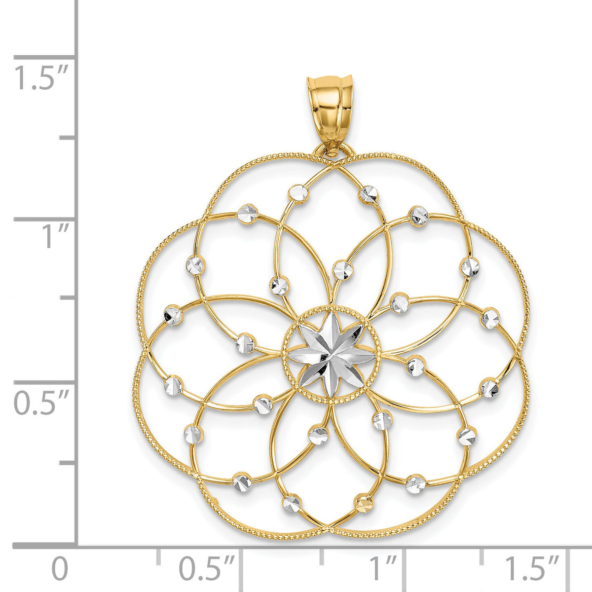 14k and Rhodium Diamond-cut Spiral Circle Pendant-PRF313