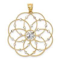 14k and Rhodium Diamond-cut Spiral Circle Pendant-PRF313