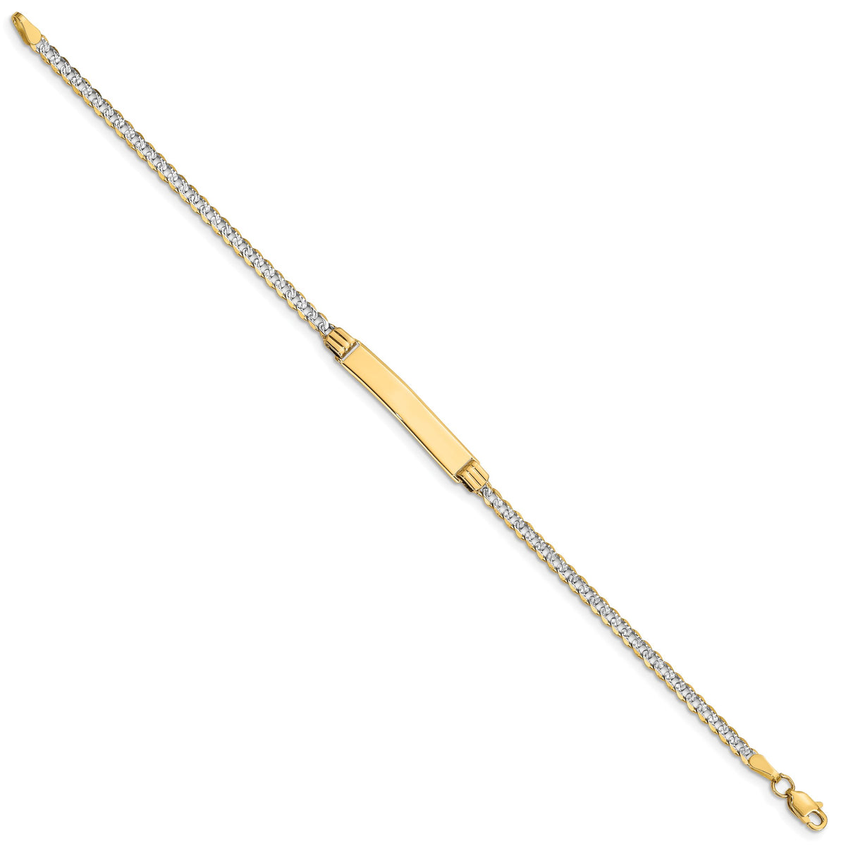 14k with Rhodium PavÃ© Curb ID Bracelet-PW080ID-8