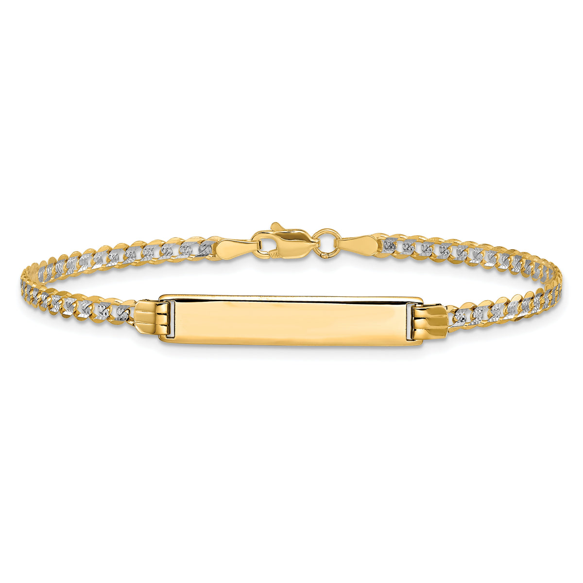 14k with Rhodium PavÃ© Curb ID Bracelet-PW080ID-7